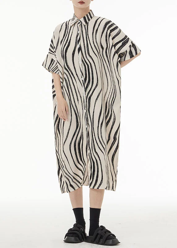 Instant Discount White Zebra Pattern Cotton Holiday Dresses Peter Pan Collar Summer