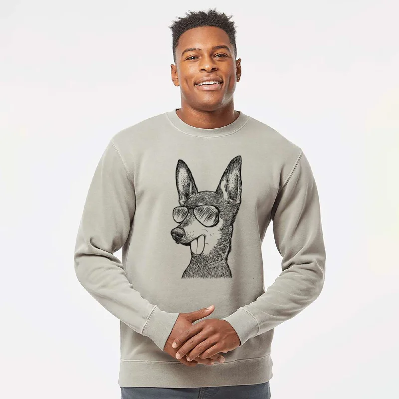 trendy gym wear hoodieAviator Aaron the Chihuahua - Unisex Pigment Dyed Crew Sweatshirt