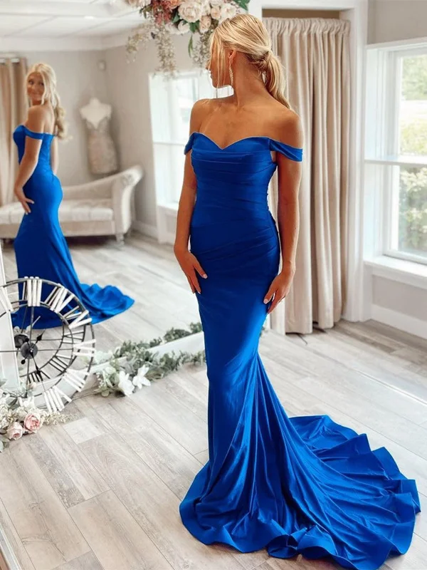 trendy wrap dresstrendy wrap dressOff Shoulder Mermaid Blue Long Prom Dresses, Mermaid Blue Formal Dresses, Blue Evening Dresses SP2338