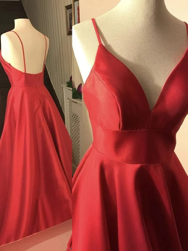 Act Fast Simple A Line V Neck Backless Red Satin Long Prom Dresses, Backless Red Formal Dresses, Red Evening Dresses Act Fast Simple A Line V Neck Backless Red Satin Long Prom Dresses, Backless Red Formal Dresses, Red Evening Dresses
