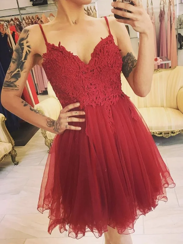 elegant evening dresselegant evening dressCute V Neck Dart Red Lace Short Prom Dresses, Dark Red Lace Formal Graduation Homecoming Dresses