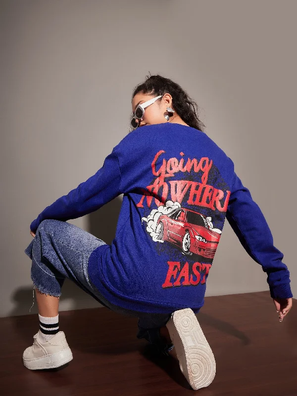 stylish athletic hoodieWomen Royal Blue GOING NOWHERE Oversized Sweatshirt