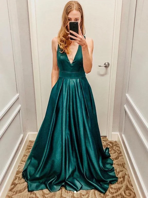 Price Slash Deep V Neck Open Back Green Satin Long Prom Dresses, Long V Neck Green Formal Graduation Evening Dresses Price Slash Deep V Neck Open Back Green Satin Long Prom Dresses, Long V Neck Green Formal Graduation Evening Dresses