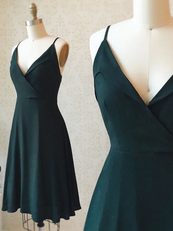 Discount Extravaganza A Line V Neck Short Dark Green Prom Dresses, Short Dark Green Homecoming Formal Dresses