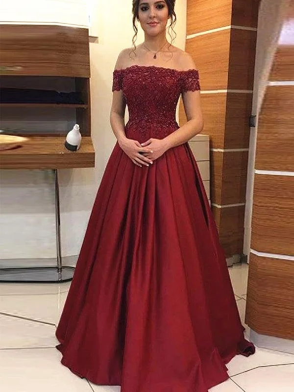 Daily Deals Off Shoulder Beaded Lace Burgundy Long Prom Dresses, Off the Shoulder Burgundy Formal Dresses, Burgundy Lace Evening Dresses