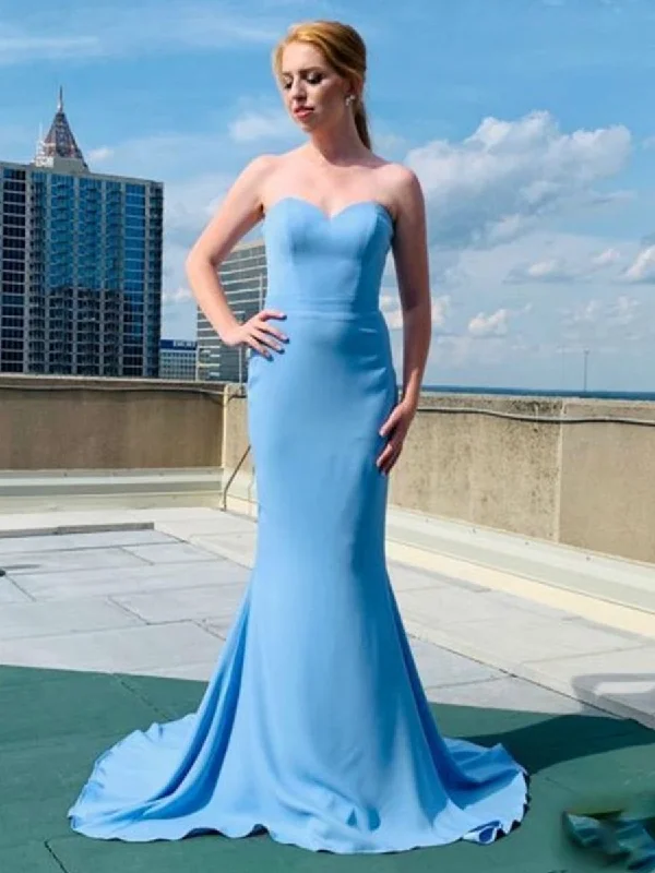 Limited Stock Custom Made A Line Strapless Mermaid Light Blue Long Prom Dresses, Mermaid Light Blue Formal Dresses, Light Blue Evening Dresses