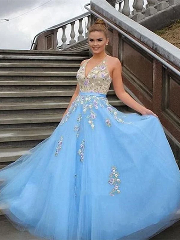 Mega Deal V Neckline Applique Lace Light Blue Prom Dress, Light Blue Formal Dress, Evening Dress Mega Deal V Neckline Applique Lace Light Blue Prom Dress, Light Blue Formal Dress, Evening Dress