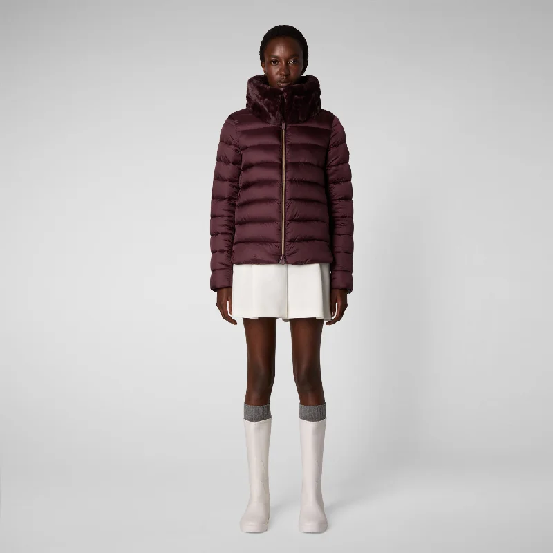 Don't Wait Women's Mei Puffer Jacket In Burgundy Black