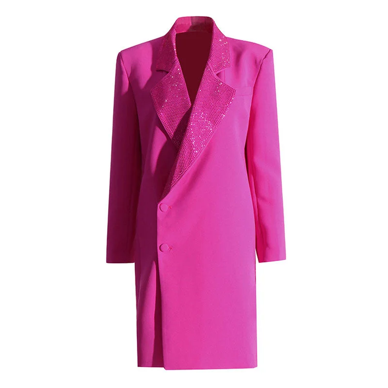 Stock Up and Save Shimmering Crystal Notch Lapel Padded Long Sleeve Single Breasted Blazer Coat Stock Up and Save Shimmering Crystal Notch Lapel Padded Long Sleeve Single Breasted Blazer Coat