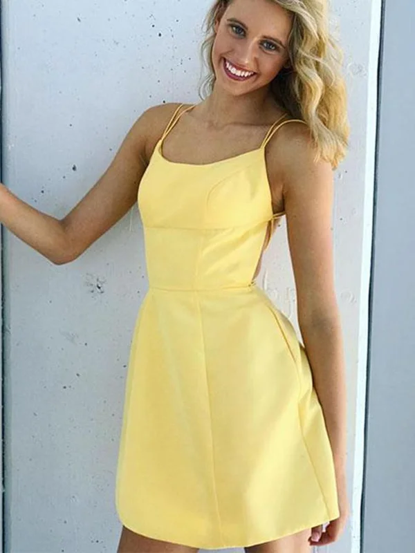 midi dressmidi dressShort Backless Yellow Prom Homecoming Dresses, Backless Yellow Formal Graduation Evening Dresses SP2084