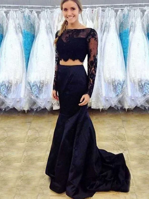 Buy More, Save More Long Sleeves Mermaid Scoop Neck Two Pieces Lace Black Prom Dresses, Long Sleeves Black Formal Dresses, Black Two Pieces Lace Evening Dresses Buy More, Save More Long Sleeves Mermaid Scoop Neck Two Pieces Lace Black Prom Dresses, Long Sleeves Black Formal Dresses, Black Two Pieces Lace Evening Dresses