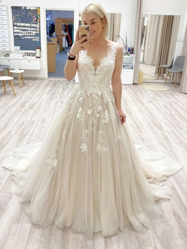 Price Rollback A Line V Neck Light Champagne Lace Long Prom Dresses, Light Champagne Lace Formal Dresses, Champagne Evening Dresses Price Rollback A Line V Neck Light Champagne Lace Long Prom Dresses, Light Champagne Lace Formal Dresses, Champagne Evening Dresses