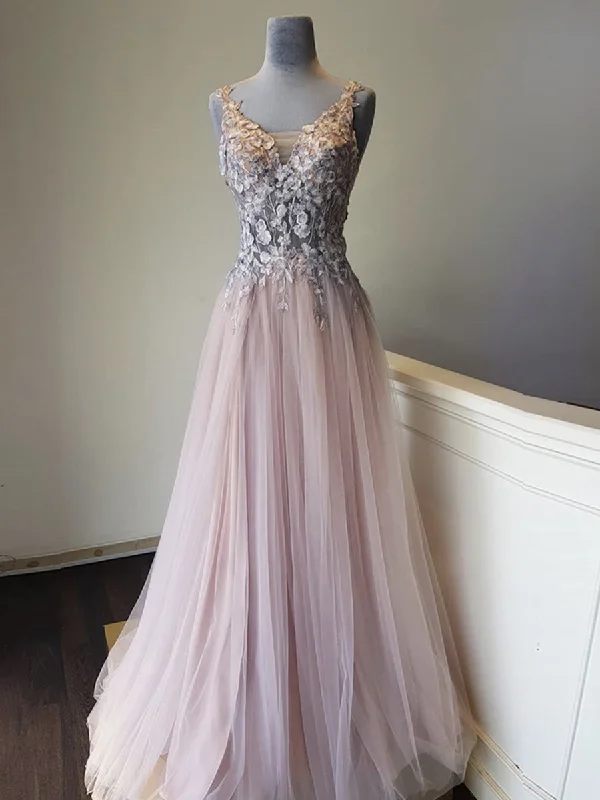 Doorbuster Deal A Line V Neck Appliques Long Pink Lace Prom Dresses, Pink Lace Formal Graduation Evening Dresses Doorbuster Deal A Line V Neck Appliques Long Pink Lace Prom Dresses, Pink Lace Formal Graduation Evening Dresses