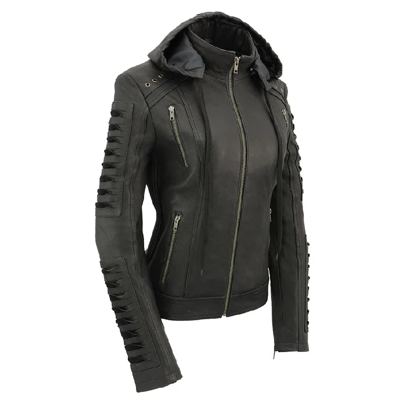 Mega Sale Milwaukee Leather SFL2865 Women's Black Scuba Style Fashion Casual Leather Jacket with Hoodie Mega Sale Milwaukee Leather SFL2865 Women's Black Scuba Style Fashion Casual Leather Jacket with Hoodie