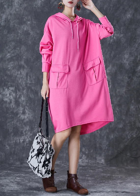 Savings Bonanza Organic Rose Oversized Pockets Cotton Sweatshirts Dress Fall