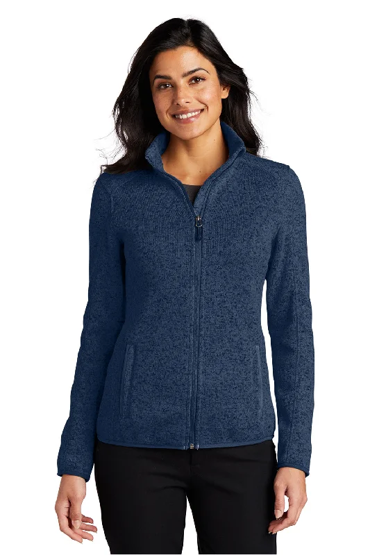New Deals Port Authority Womens Full Zip Sweater Fleece Jacket - Heather River Navy Blue New Deals Port Authority Womens Full Zip Sweater Fleece Jacket - Heather River Navy Blue