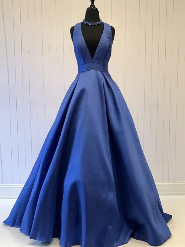 Massive Deals Deep V Neck Blue Satin Long Prom Dresses, Blue Formal Graduation Evening Dresses, Party Dresses Massive Deals Deep V Neck Blue Satin Long Prom Dresses, Blue Formal Graduation Evening Dresses, Party Dresses