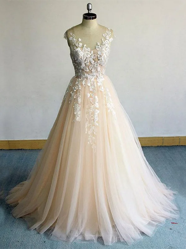 Stock Clearance Round Neck Champagne Lace Long Prom Dresses, Champagne Lace Formal Dresses, Champagne Evening Dresses Stock Clearance Round Neck Champagne Lace Long Prom Dresses, Champagne Lace Formal Dresses, Champagne Evening Dresses