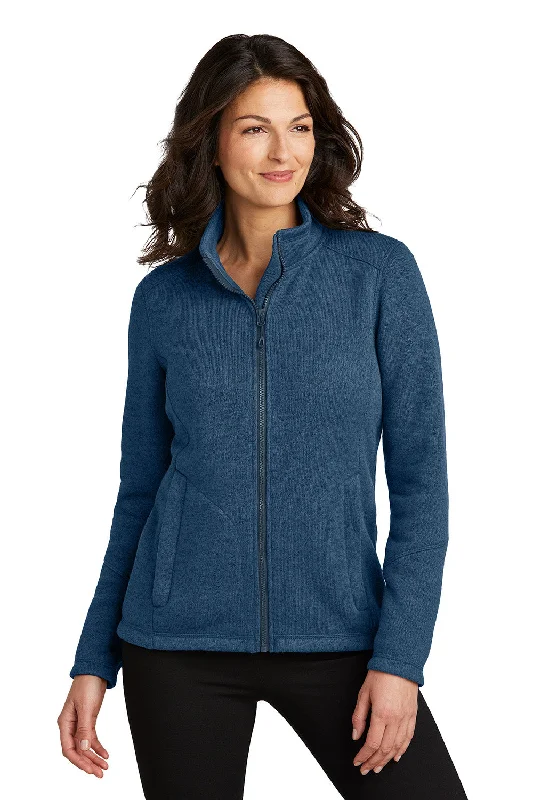 Quick Sale Port Authority Womens Arc Pill Resistant Sweater Fleece Full Zip Jacket - Heather Insignia Blue - New Quick Sale Port Authority Womens Arc Pill Resistant Sweater Fleece Full Zip Jacket - Heather Insignia Blue - New