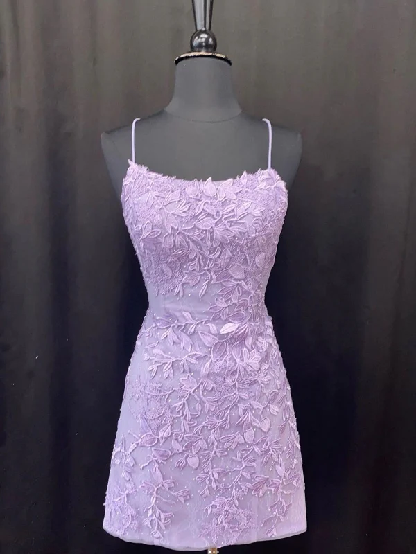 cocktail party dresscocktail party dressOpen Back Purple Lace Short Prom Dresses, Backless Purple Homecoming Dresses, Purple Lace Formal Evening Dresses SP2415