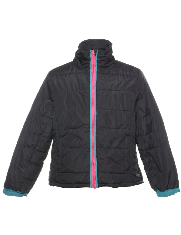 Shop and Save Black Contrast Zip Puffer Jacket - L