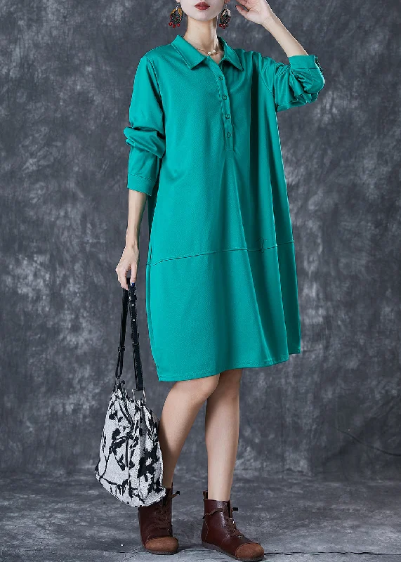 Flash Deals Handmade Green Peter Pan Collar Patchwork Spandex Robe Dresses Fall