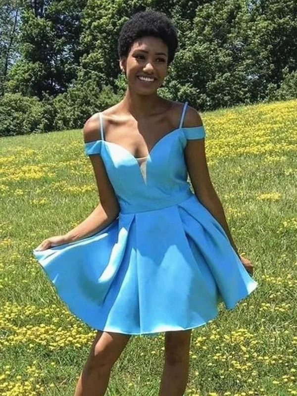 ashionable dressashionable dressCute Off the Shoulder Blue Short Prom Dresses Homecoming Dresses, Off Shoulder Blue Formal Graduation Evening Dresses