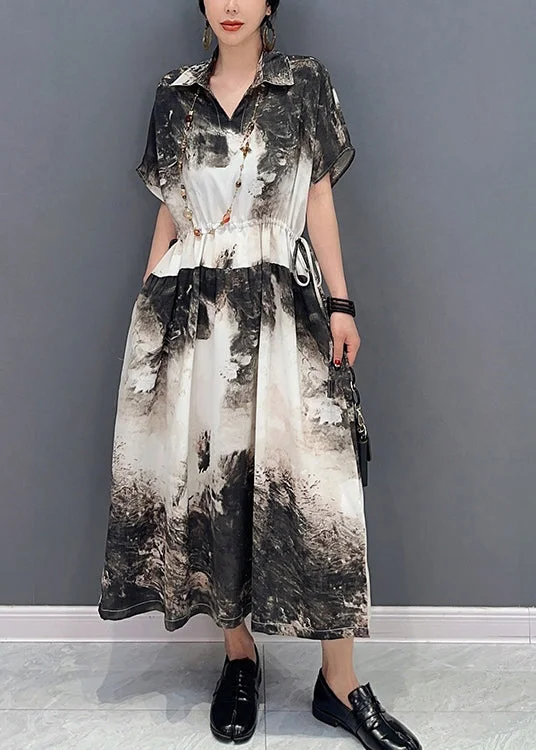 Amazing Deals Women White Peter Pan Collar Tie Dye Cotton Cinched Dresses Summer