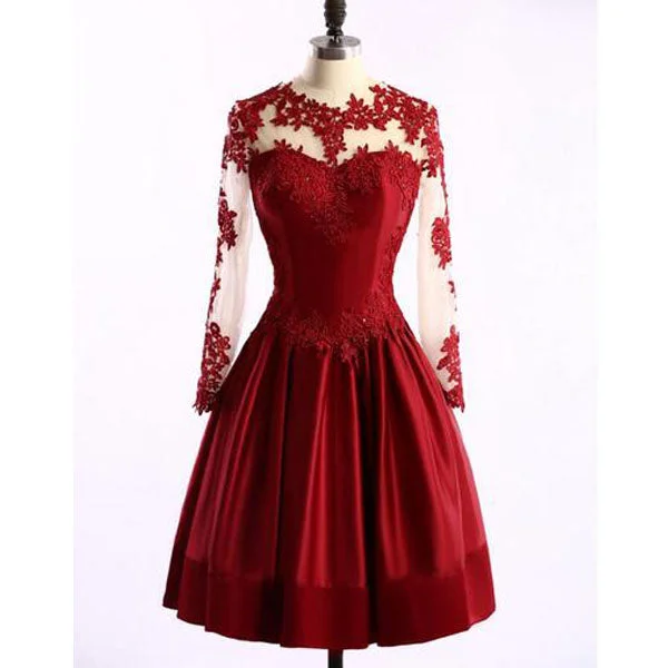 wrap dresswrap dressMini Long Sleeve Red  Lace Homecoming Dress