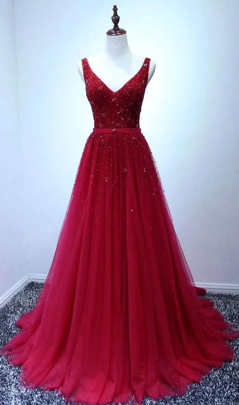 floral dressfloral dressA-line V-neckline Red Tulle V-back Formal Dresses