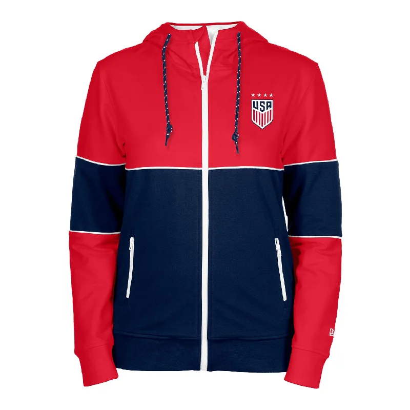 Low Prices Women's New Era USWNT Full Zip Blocked Red Hoodie