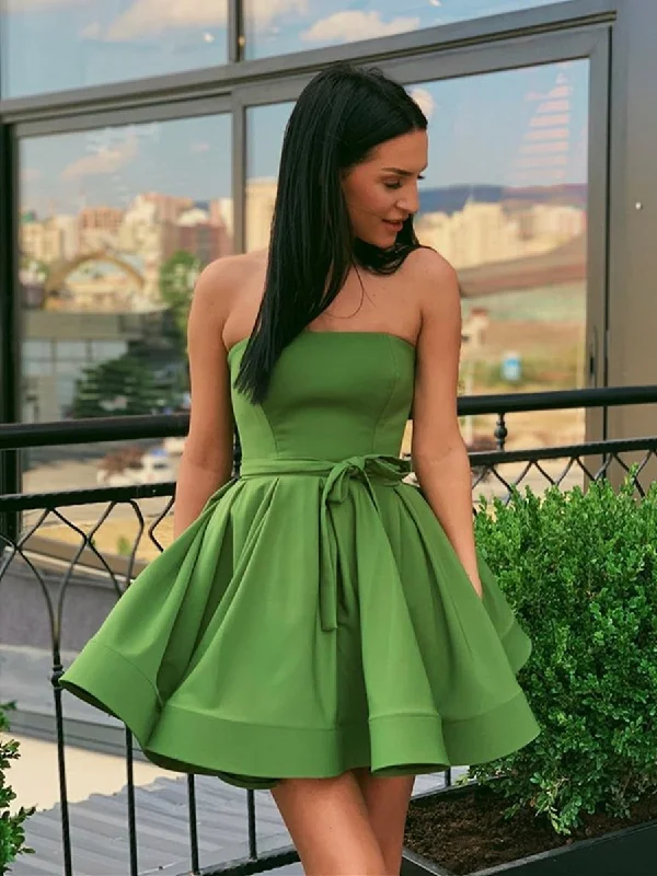 New Arrival Cute Strapless Green Short Prom Dresses Homecoming Dresses, Strapless Green Formal Graduation Evening Dresses