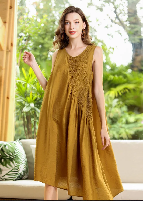 Steals and Deals Fashion Yellow Asymmetrical Patchwork Wrinkled Cotton Dress Sleeveless Steals and Deals Fashion Yellow Asymmetrical Patchwork Wrinkled Cotton Dress Sleeveless