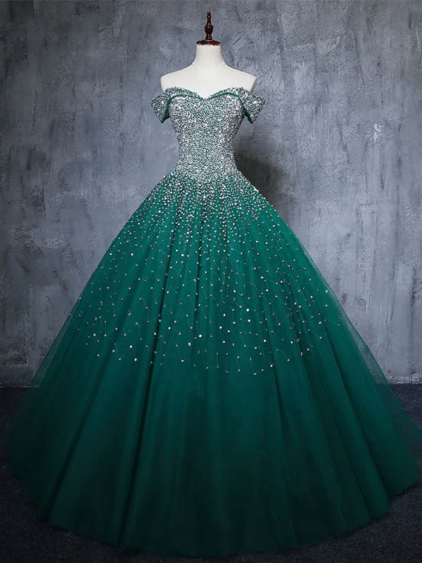 Weekend Deal Gorgeous Off Shoulder Beaded Green Tulle Long Prom Dresses, Beaded Green Formal Evening Dresses, Beaded Ball Gown SP2197 Weekend Deal Gorgeous Off Shoulder Beaded Green Tulle Long Prom Dresses, Beaded Green Formal Evening Dresses, Beaded Ball Gown SP2197