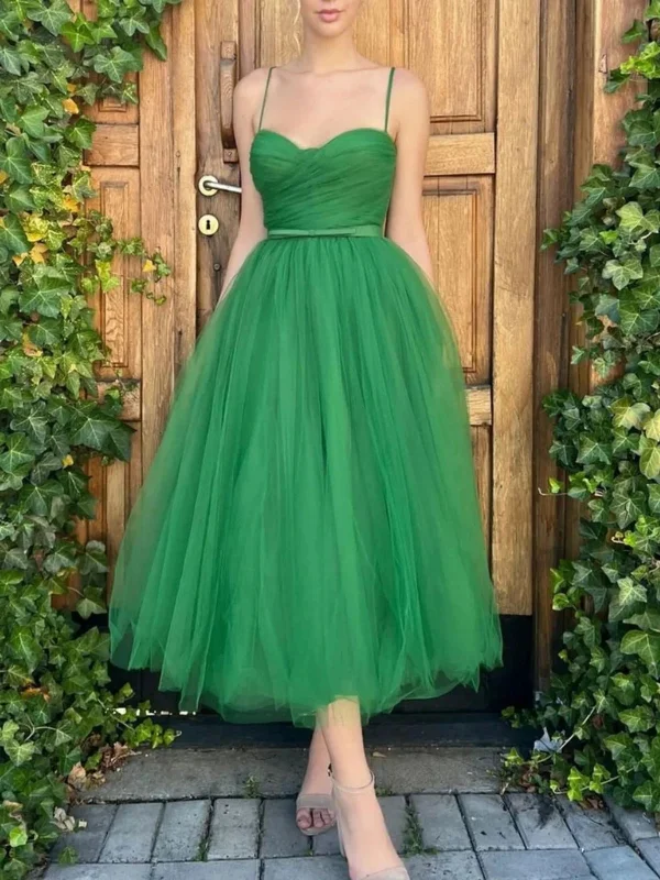 one-shoulder dressone-shoulder dressGreen Tulle Tea Length Prom Dresses, Short Green Homecoming Dresses, Green Formal Evening Dresses SP2456