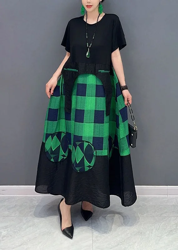 chic wrap dresschic wrap dressPlus Size Green Plaid Patchwork Exra Large Hem A Line Dresses Summer