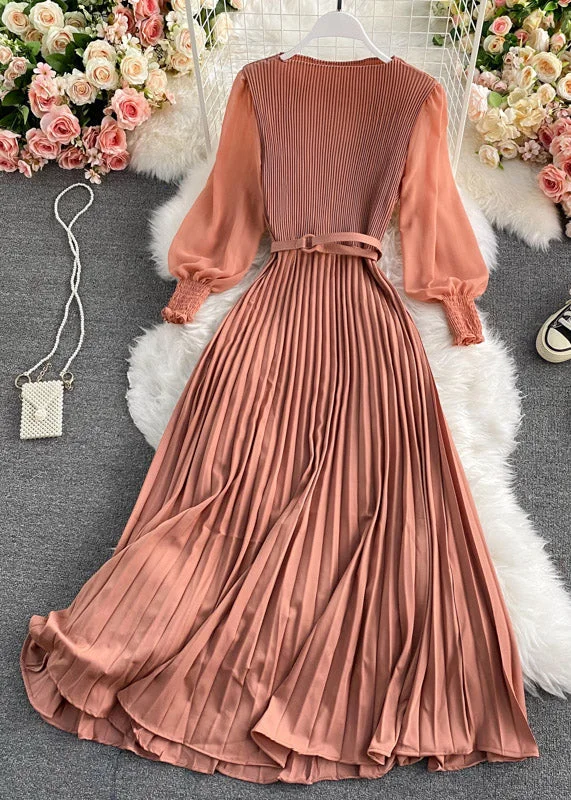 elegant maxi dresselegant maxi dressPlus Size Chocolate O-Neck Chiffon Sashes Long Pleated Dress Long Sleeve