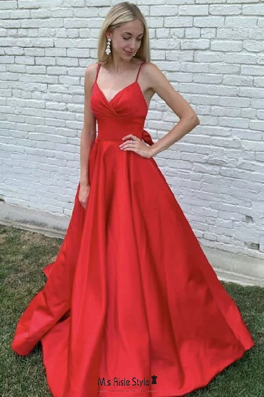 casual dresscasual dressSimple Spaghetti Straps Red Prom Dress