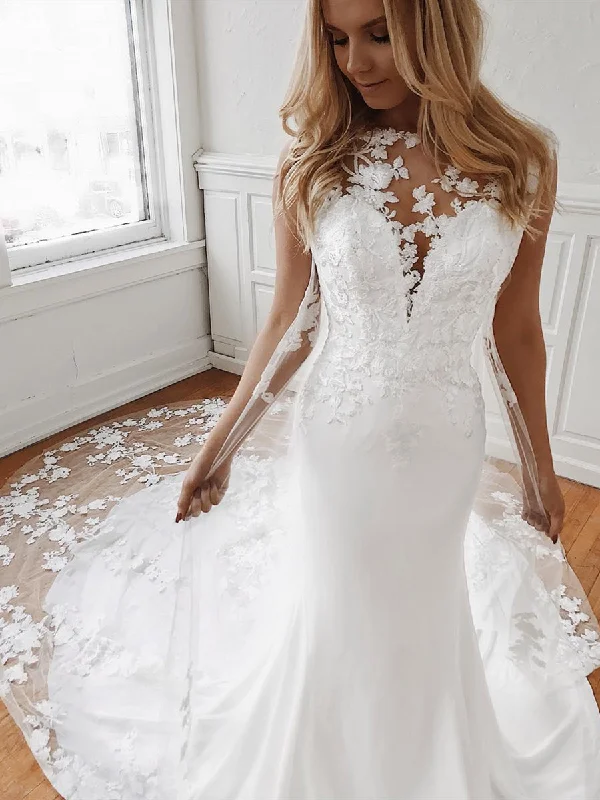 Final Sale Mermaid Lace Appliques White Wedding Dresses with Train, Mermaid White Lace Prom Dresses, White Lace Formal Evening Dresses Final Sale Mermaid Lace Appliques White Wedding Dresses with Train, Mermaid White Lace Prom Dresses, White Lace Formal Evening Dresses