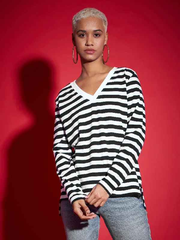 bold fitness hoodieWomen Black & White Striped Sweater