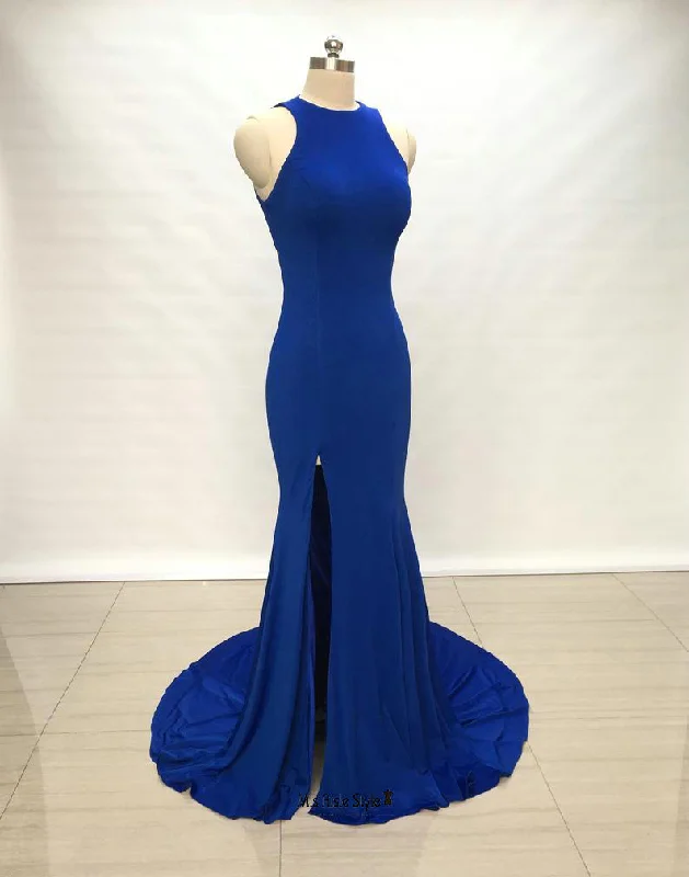 backless dressbackless dressSexy Slit Fitted Royal Blue Evening Dress