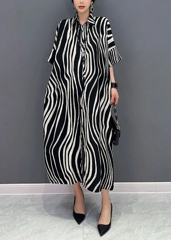 casual evening dresscasual evening dressHandmade Black Zebra Pattern Peter Pan Collar Cotton Holiday Dress Summer