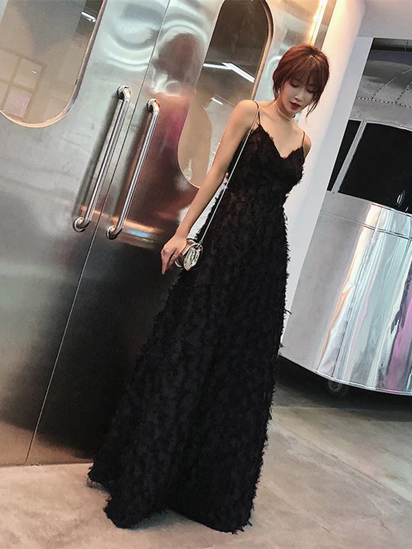 Exclusive Online Offer A Line V Neck Backless Black Lace Long Prom Dresses, Lace Black Formal Dresses, Evening Dresses Exclusive Online Offer A Line V Neck Backless Black Lace Long Prom Dresses, Lace Black Formal Dresses, Evening Dresses