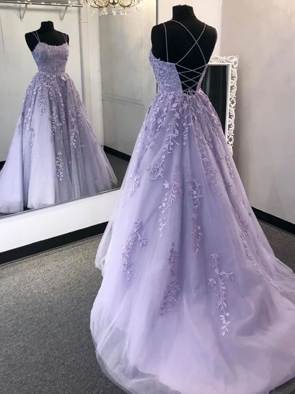 vintage-inspired dressvintage-inspired dressFashion Criss-Cross Back Lavender Lace Long Prom Dresses, Open Back Lavender Lace Appliqued Formal Evening Dresses SP2306