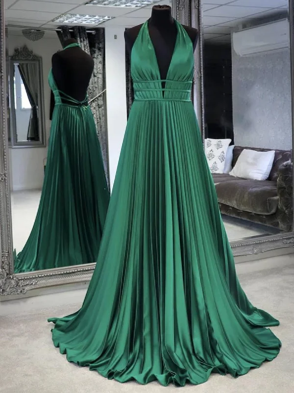 TIME-Limited Offer A Line Halter Neck Backless Green Long Prom Dresses, Backless Green Formal Dresses, Green Evening Dresses TIME-Limited Offer A Line Halter Neck Backless Green Long Prom Dresses, Backless Green Formal Dresses, Green Evening Dresses