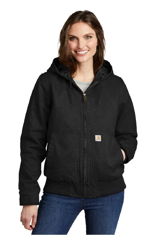 New Deals Carhartt Womens Active Washed Duck Full Zip Hooded Jacket - Black