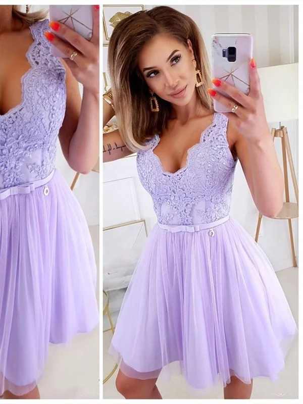 form-fitting dressform-fitting dressV Neck Purple Lace Short Prom Homecoming Dresses, Purple Lace Formal Graduation Evening Dresses