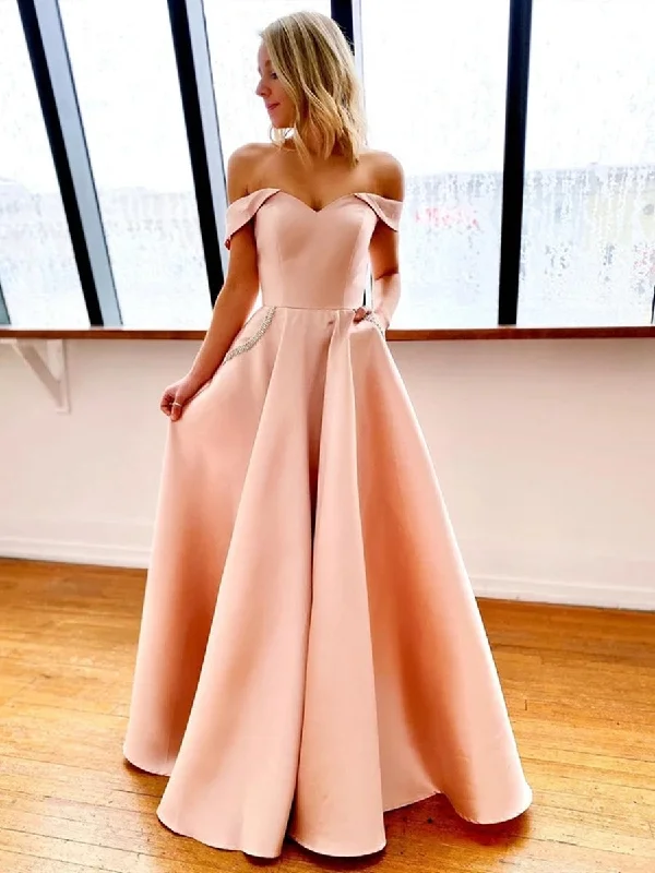 Inventory Reduction Off Shoulder Pink Long Prom Dresses with Pocket, Off the Shoulder Pink Formal Dresses, Pink Evening Dresses Inventory Reduction Off Shoulder Pink Long Prom Dresses with Pocket, Off the Shoulder Pink Formal Dresses, Pink Evening Dresses