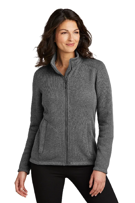 New Deals Port Authority Womens Arc Pill Resistant Sweater Fleece Full Zip Jacket - Heather Smoke Grey - New New Deals Port Authority Womens Arc Pill Resistant Sweater Fleece Full Zip Jacket - Heather Smoke Grey - New