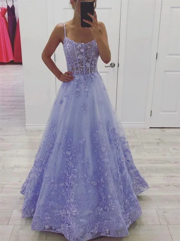 Don’t Miss Out Gorgeous Lilac Lace Floral Long Prom Dresses, Lavender Lace Formal Evening Dresses with 3D Flowers SP2322